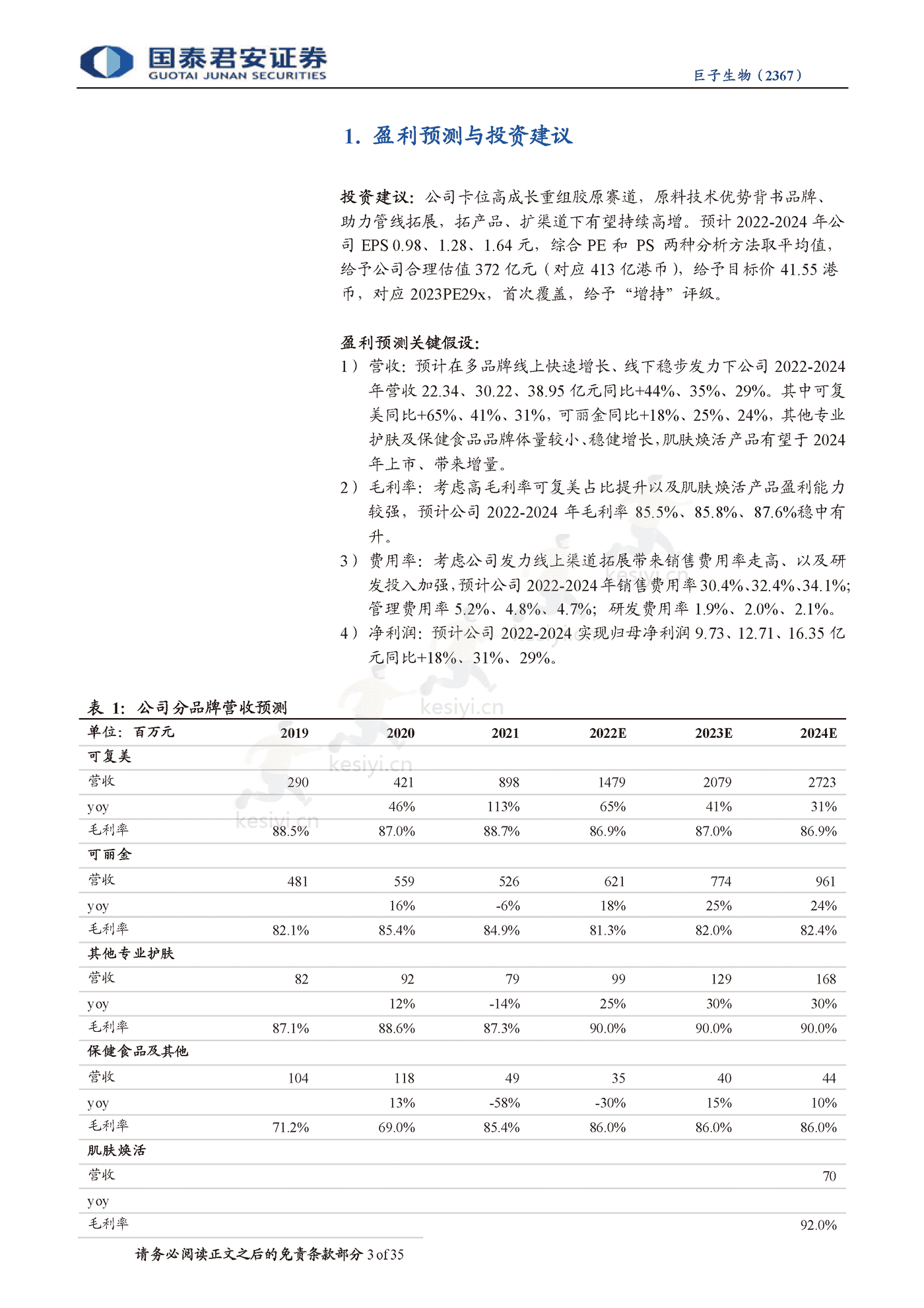 科技赋能美丽,重组胶原龙头启航-国泰君安&巨子生物 科技赋能美丽,重组胶原龙头启航-国泰君安&巨子生物